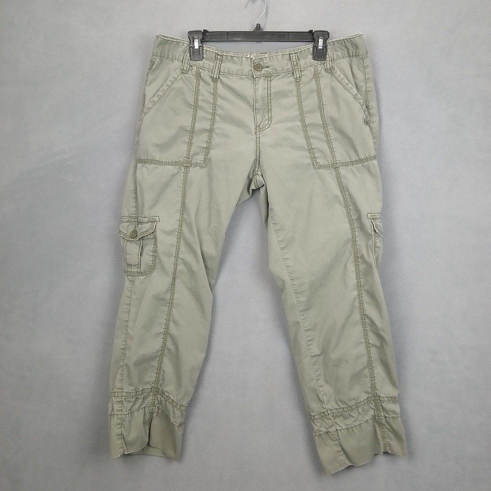 Calvin Klein Jeans Cargo Pants Women 16 Green Cotton Straight Leg Hiking Outdoor